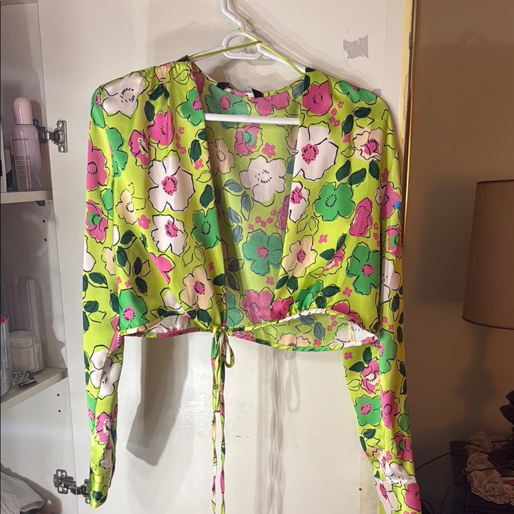 Zara Floral Green and Pink Women's Top